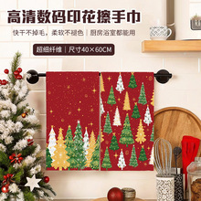 2025跨境擦手巾圣诞节印花厨房巾吸水超细纤维洗碗巾礼品茶巾批发