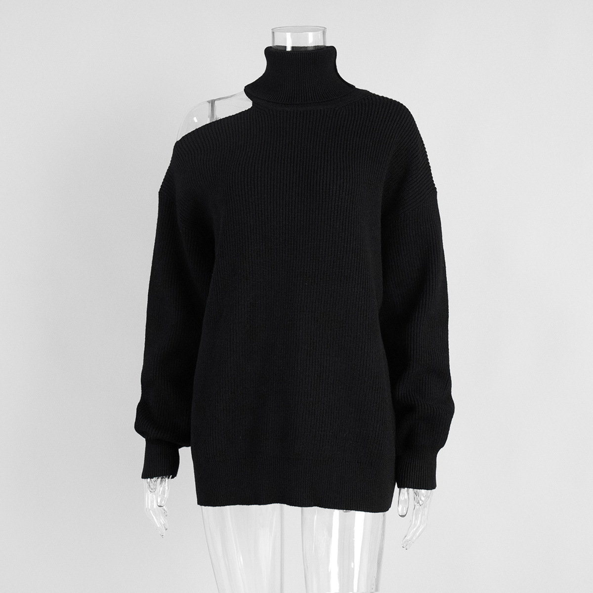Transfronterizos de cuello alto suéter de hombro abierto para mujeres Europa y los Estados Unidos otoño y invierno Inwind de moda hoodie suéter suelto para mujeres