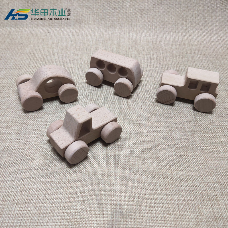HS beech wood car toy wooden baby log toy car grip inertia hand push car model