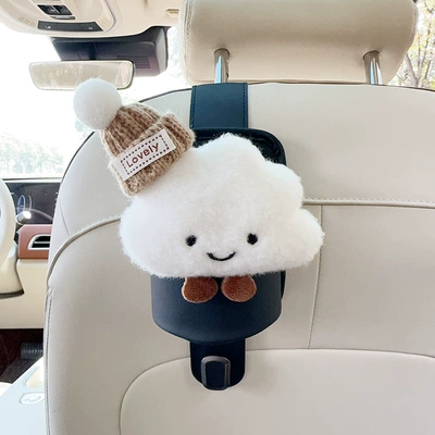 Box Car Seat Back Rack Car cup holder/beverage holder - black-leather-water-cup-holder-with-hook-khaki-hat-white-cloud