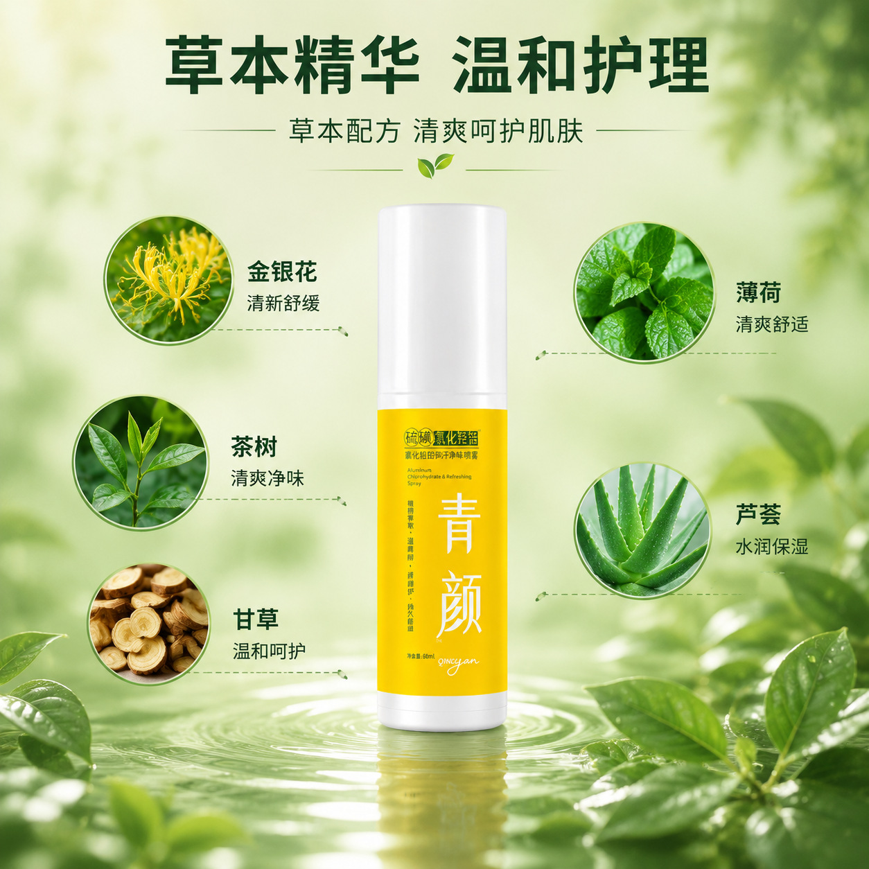 Herbal Antiperspirant Spray 60ml Aluminum Chlorohydrate Deodorant with Mugwort Extract Long Lasting Freshness for Body and Underarms specifications