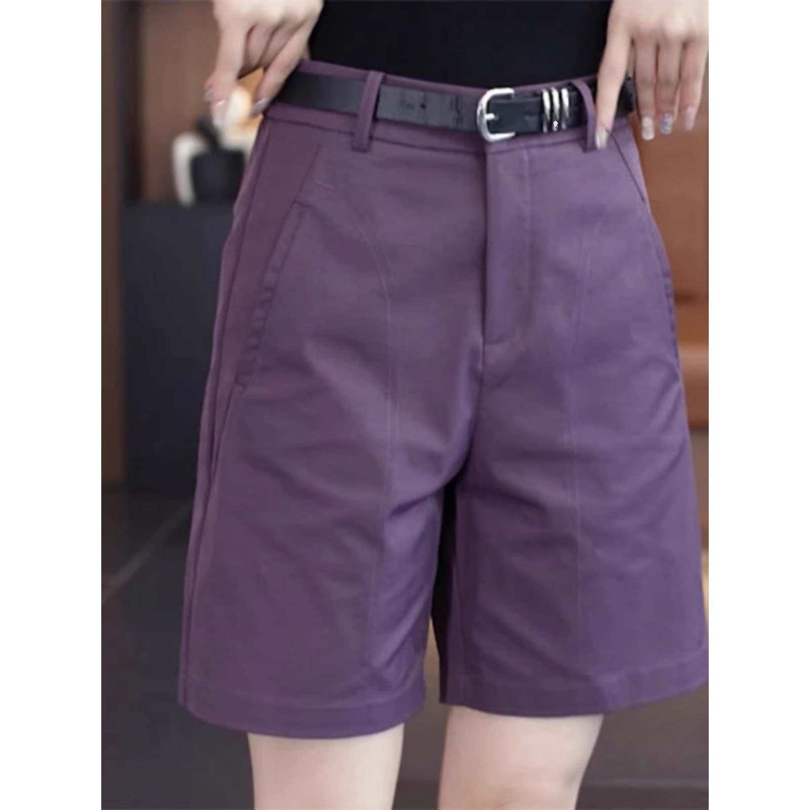 Quần short nữ 5 phân dáng rộng, cạp cao, phong cách casual mùa hè — Uzimei (không thắt lưng) (hàng cao cấp tại quầy)