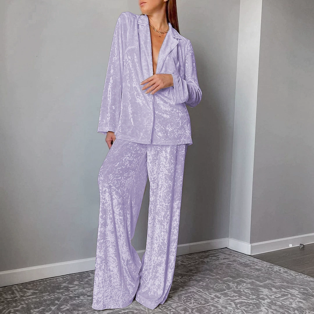 Summer velvet pajama set, long-sleeve, increased thickness, 95% polyester