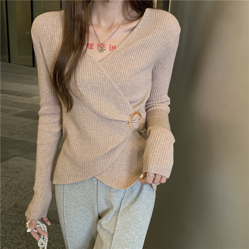 【睛雅服饰】法式v领针织衫女夏季2025新款修身毛衣显瘦内搭上衣|undefined