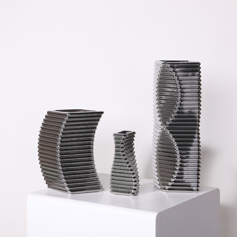 Modern simple creative light luxury silver ceramic vase ins style living room dry flower arrangement decoration table decoration