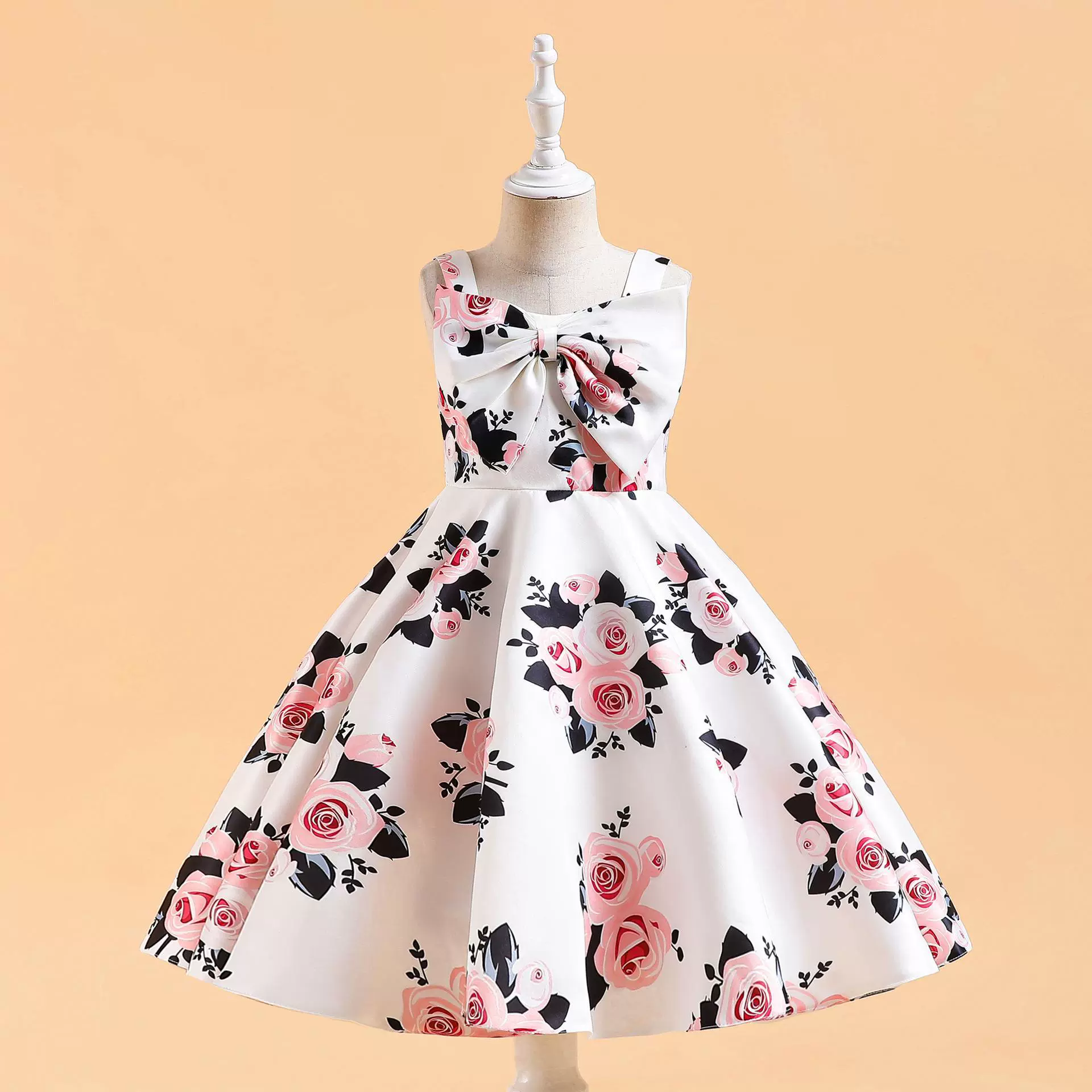 Детское платье платье с розовым принтом большой лук с цветочным принтом платье принцессы маленькая девочка сценический костюм