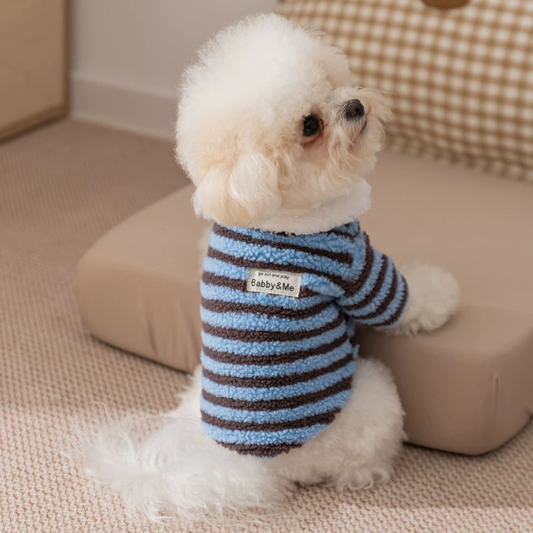 Новый флисовый свитер с полосатым меховым воротником для собак мелких и средних пород, домашних животных, кошек, бишонов фризе, одежда для двухногих животных