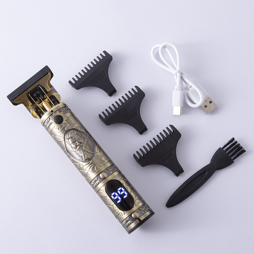 Cross-border new T9 LCD digital display electric clippers retro engraving oil head scissors children and adults home hair clippers