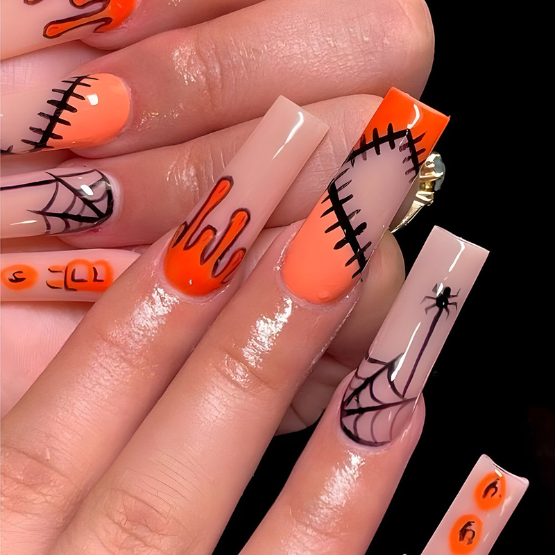 Cross-Border Popular Black Spider Manicure Patch Halloween Hot-Selling Dark Style Wearable Nails French Fake Nail Patch Cross-Border Popular Black Spider Manicure Patch Halloween Hot-Selling Dark Style Wearable Nails French Fake Nail Patch