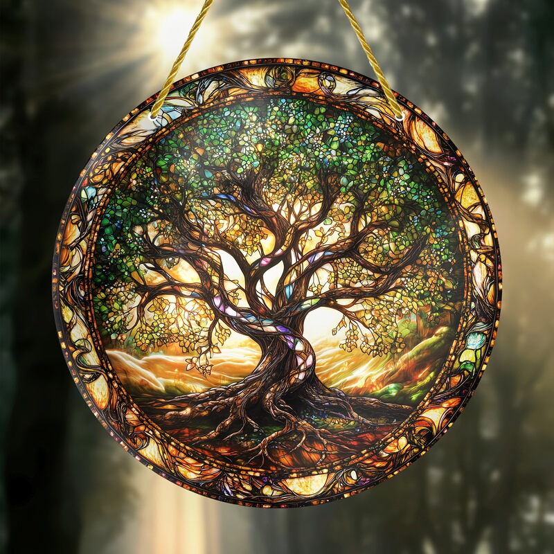 Cross-border Explosions Tree of Life Decorative Disc Window Decoration Porch with Chain Pendant Acrylic Waterproof Wear-resistant Pendant Hanging
