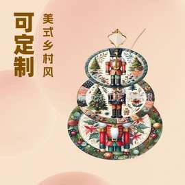 跨境热销木制三层胡桃夹子蛋糕架TEMU热卖甜品架客厅家用装饰托盘