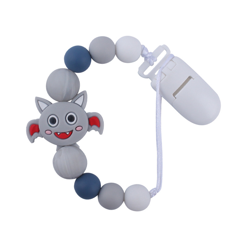 Nuevo bebé suministros de dibujos animados animal murciélago chupete cadena calmante bebé cuentas de silicona mordedura molar cadena anti-gota
