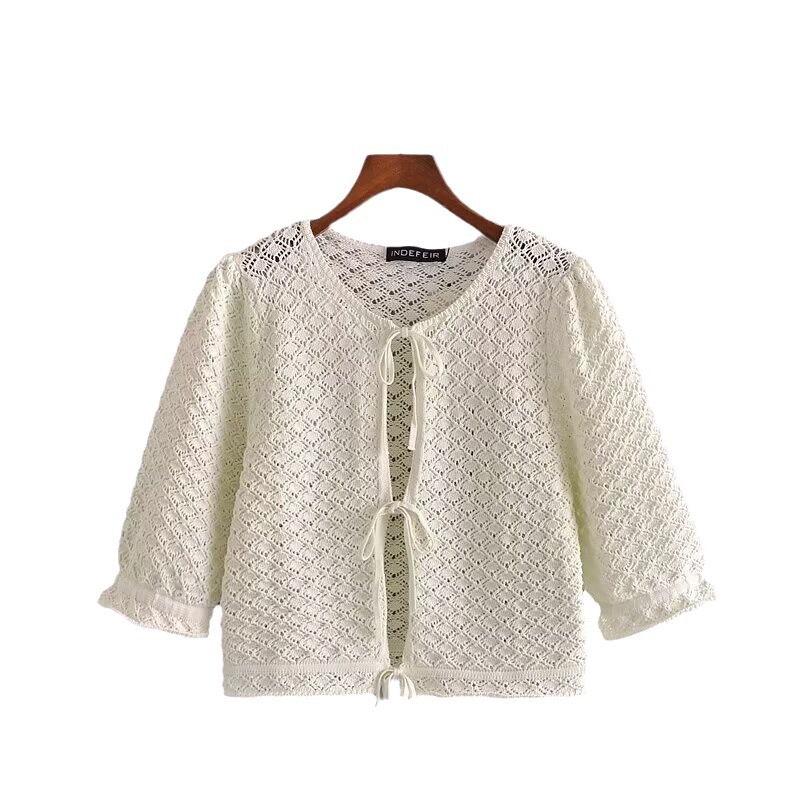 Nouvelle veste tricotée à nœud papillon pour femme automne/hiver 2024_voghion.com