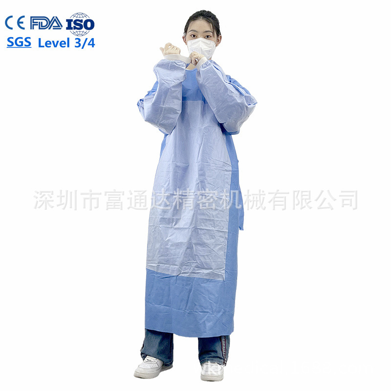 厂家直销一次性35g手术衣服SMS防血液防尘ASTM F1670 反穿手术衣