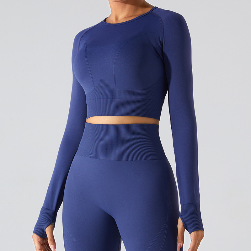 [Procesamiento personalizado] nueva ropa de yoga sin costuras de manga larga para mujer, top de yoga de secado rápido, camiseta deportiva, ropa de fitness