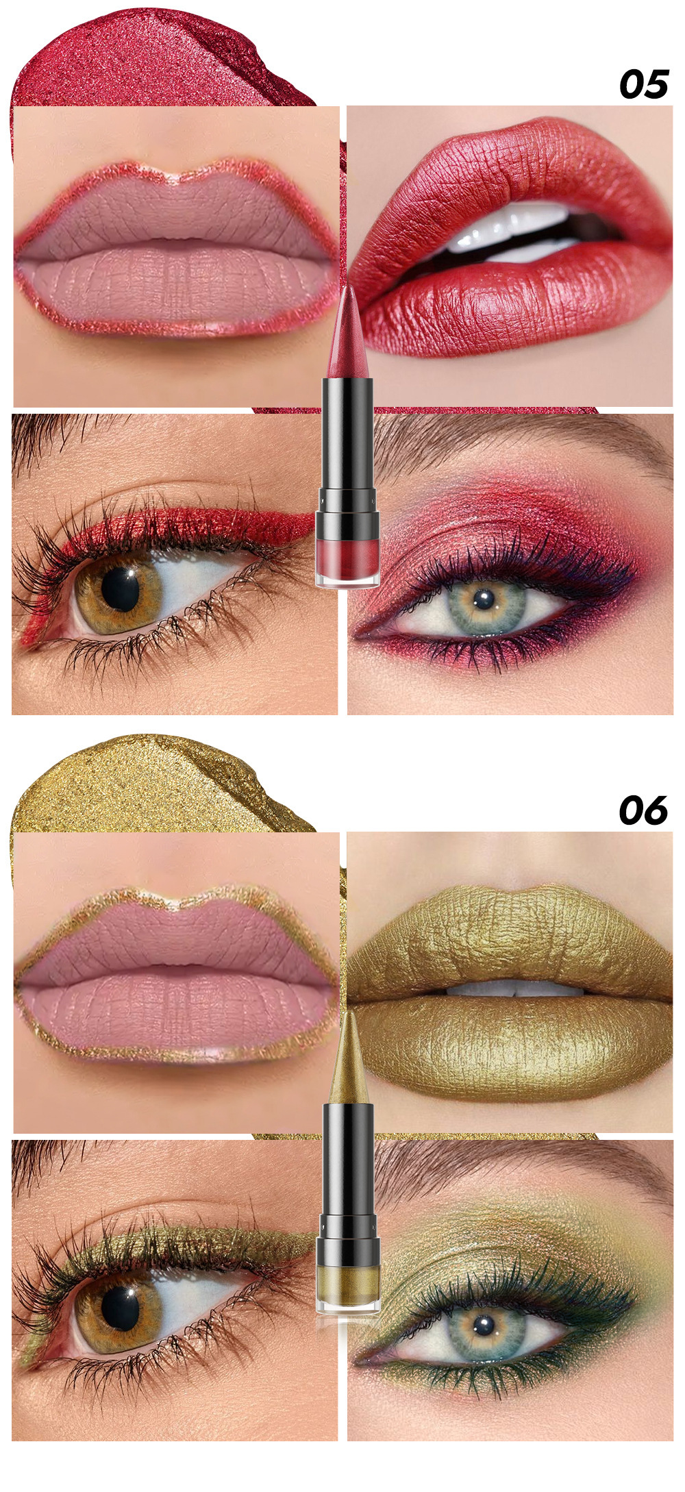 YOUNG VISION 6-color pointed-tip fine Sparkling Lipstick, multi-purpose facial pearlescent lipstick, Lip line, eyeshadow, eyeliner undefined
