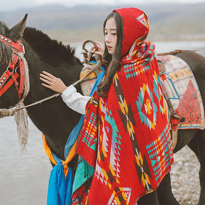西藏丽江旅游拍照民族风斗篷尼泊尔大披肩女披风外套夏空调披肩