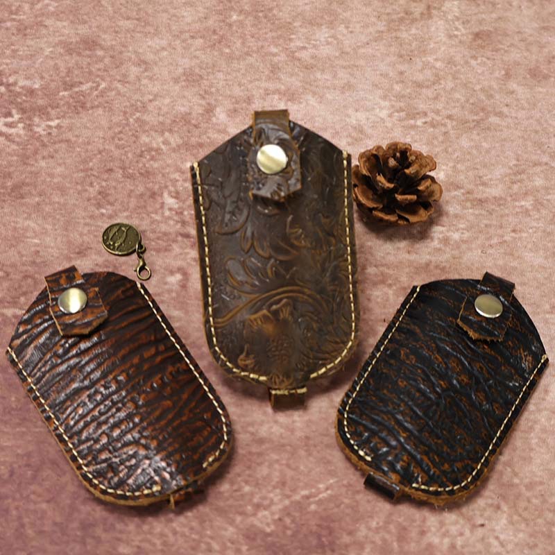 2024新款钥匙包头层牛皮复古疯马皮树纹真皮皮革通用爆款时尚包包