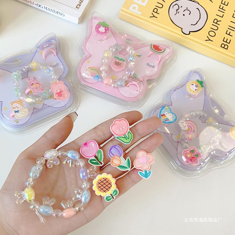 Haiyue Jewelry Children's Ring Little Girl Cartoon Jewelry Girl Baby Gift Toy Nail Patch Beaded Hand