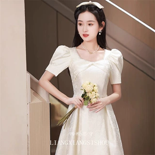 晚礼服女宴会气质轻奢小众成人法式高级感领证登记订婚白色裙