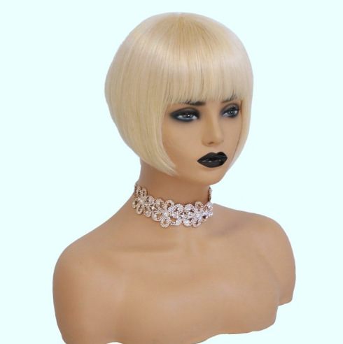 Europa y los Estados Unidos exportan pelucas corta para mujeres 613 # Qian Liuhai cabello corto recto para mujeres cabello humano completo cubierta de pelo