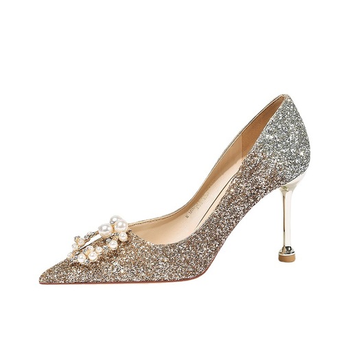 Main wedding wedding shoe women in 2022, two wear new French champagne gold heels XiuHe bridal gowns glass slipper