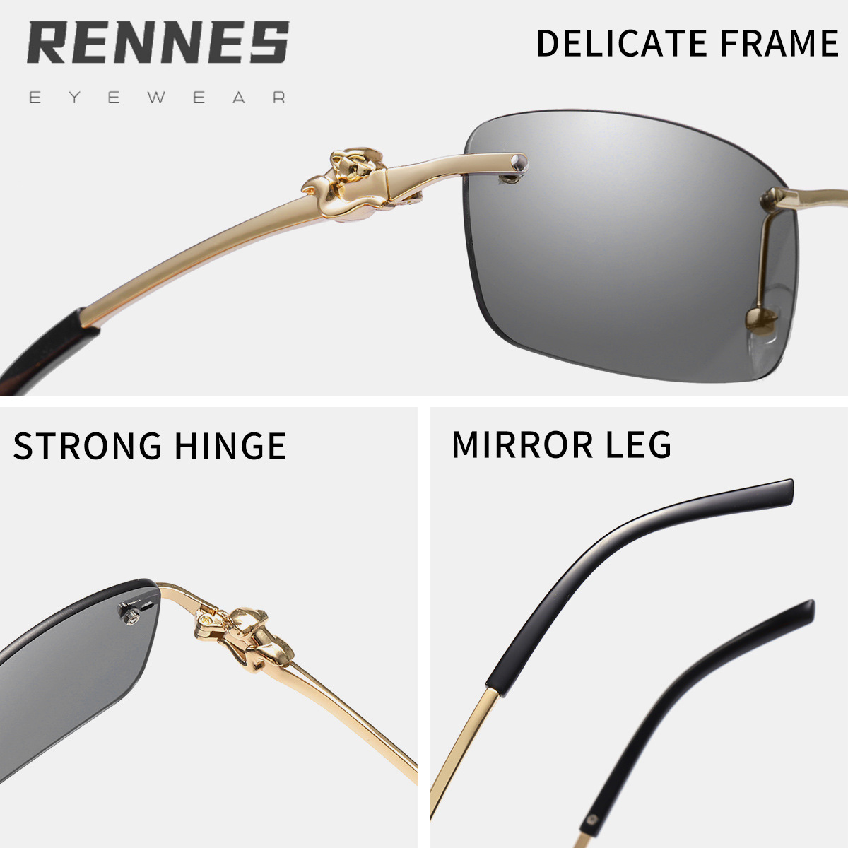 Nuevas gafas de sol cuadradas pequeñas sin marco gafas retro americanas gafas de sol personalizadas a prueba de rayos UV para hombres y mujeres