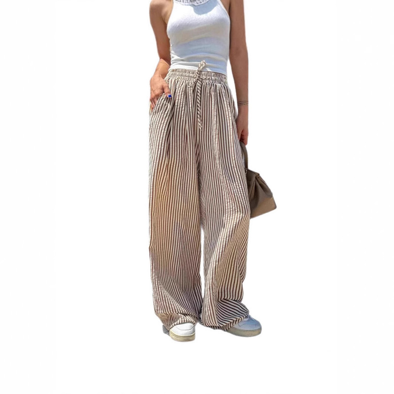 2025 European and American Cross-Border Export Women's Clothing Independent Station Shein Amazon Temu Stripesd Casual Pants Straight Pants