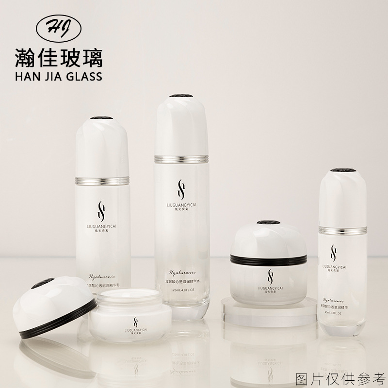 120ml-30克按压精华乳液水瓶白色玻璃瓶包材化妆品分装瓶膏霜瓶