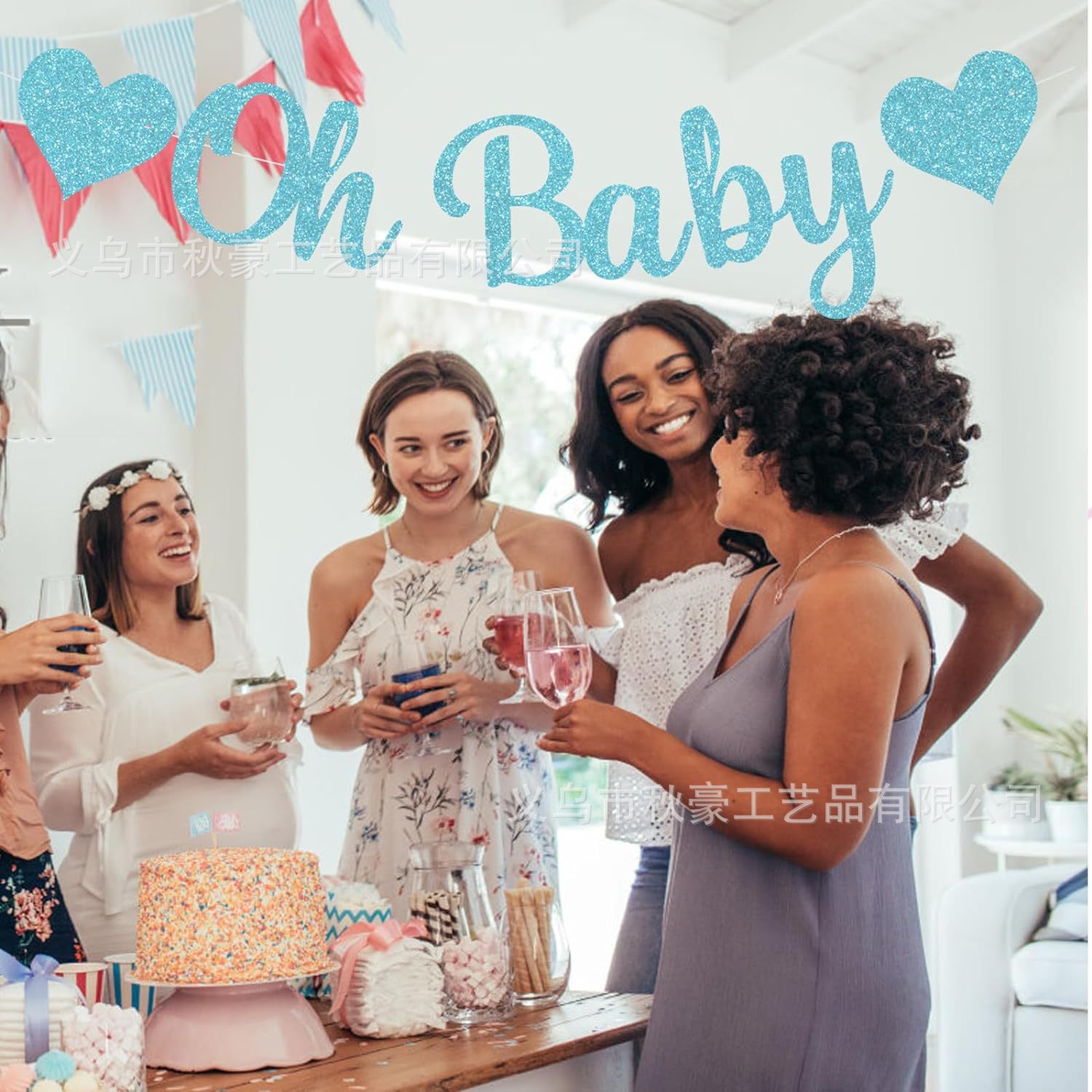 Oh Baby banner baby shower logo azul flash letras bebé sexo revelador fiesta artículos de decoración