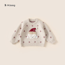 邦选女童上衣圣诞节小童内搭衣服节日新品宝宝套头衫红色儿童毛衣