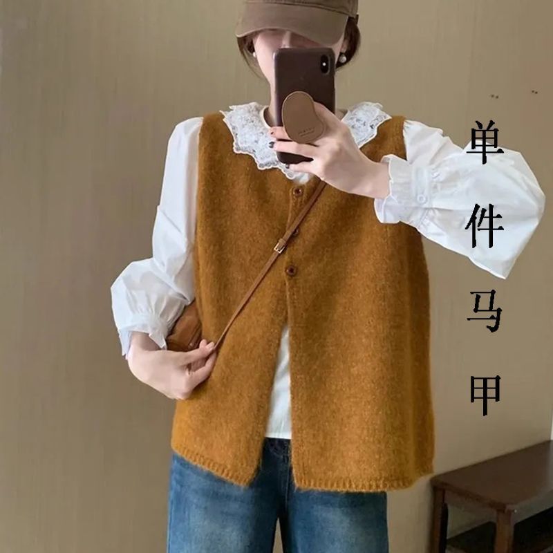 韩系女马甲新款软慵懒毛衣马甲春秋针织背心坎肩宽松时尚气质上衣|undefined