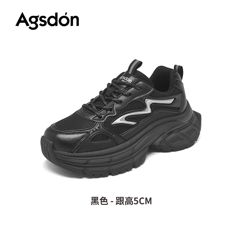 Augu Shi Deng zapatos blancos de papá y mujer 2025 nuevo estilo de otoño estilo de escuela de malla gruesa zapatillas casuales