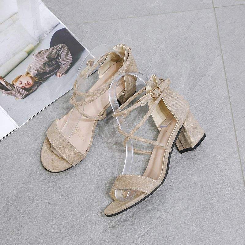 Women's Summer Sandals with Medium Chunky Heels, 2025 New Style, Single Strap High Heels, Student Korean Style Versatile Lace-Up Roman Sandals Women's Summer Sandals with Medium Chunky Heels, 2025 New Style, Single Strap High Heels, Student Korean Style Versatile Lace-Up Roman Sandals
