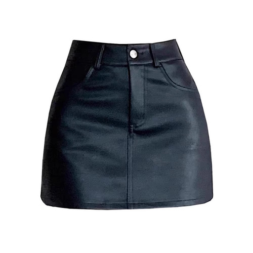 2025 Black PU Mini Skirt for Women, Spring and Autumn Season, High-Waisted, Slimming, Hot and Sexy, Bustier Short Skirt