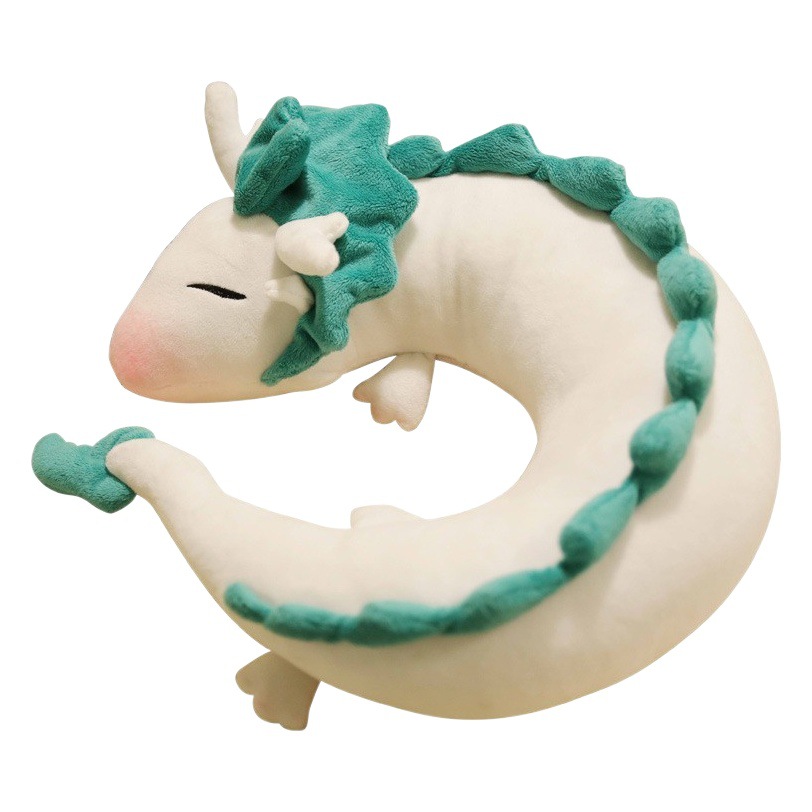 En stock transfronterizo pequeño dragón blanco muñeca cuello almohada anime muñeca periférica en forma de U almohada de viaje almohada