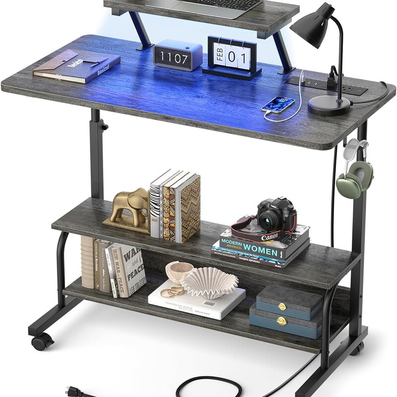 Adjustable Standing Desk with Power Outlets Computer Desk with Monitor Stand Small Movable Computer Desk Adjustable Standing Desk with Power Outlets Computer Desk with Monitor Stand Small Movable Computer Desk