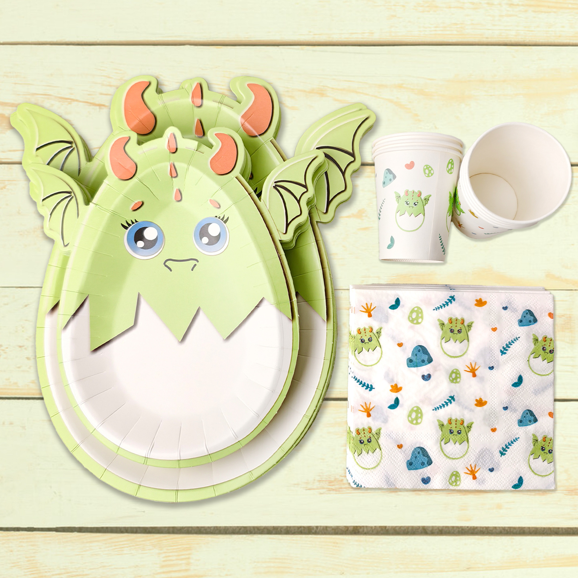 Dinosaur-Themed Disposable Party Tableware Set - Eco-Friendly Paper Plates, Cups & Napkins For Kids Birthday & Themed Events_voghion.com