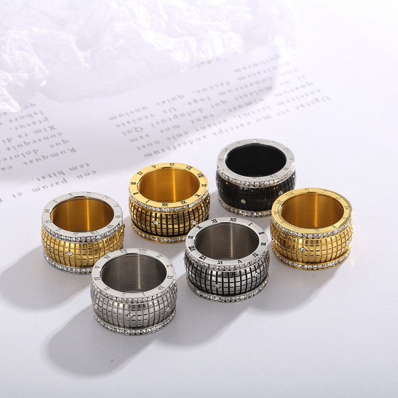 Fashion Number Titanium Steel Plating Inlay Rhinestones Rings 1 Piece display picture 4