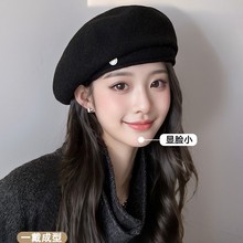 澳洲羊毛贝雷帽女秋冬新款高级感帽子显脸小冬天韩系百搭画家帽