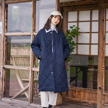 冬季新韩版时髦复古拼接撞色翻领长款棉服外套宽松显瘦保暖棉衣女