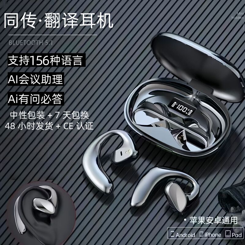 2026 New Model Cross-Border Translation Bluetooth Earphones with Ultra-Long Battery Life, Ear-Hook Style, Factory Wholesale S900 M8 Sports