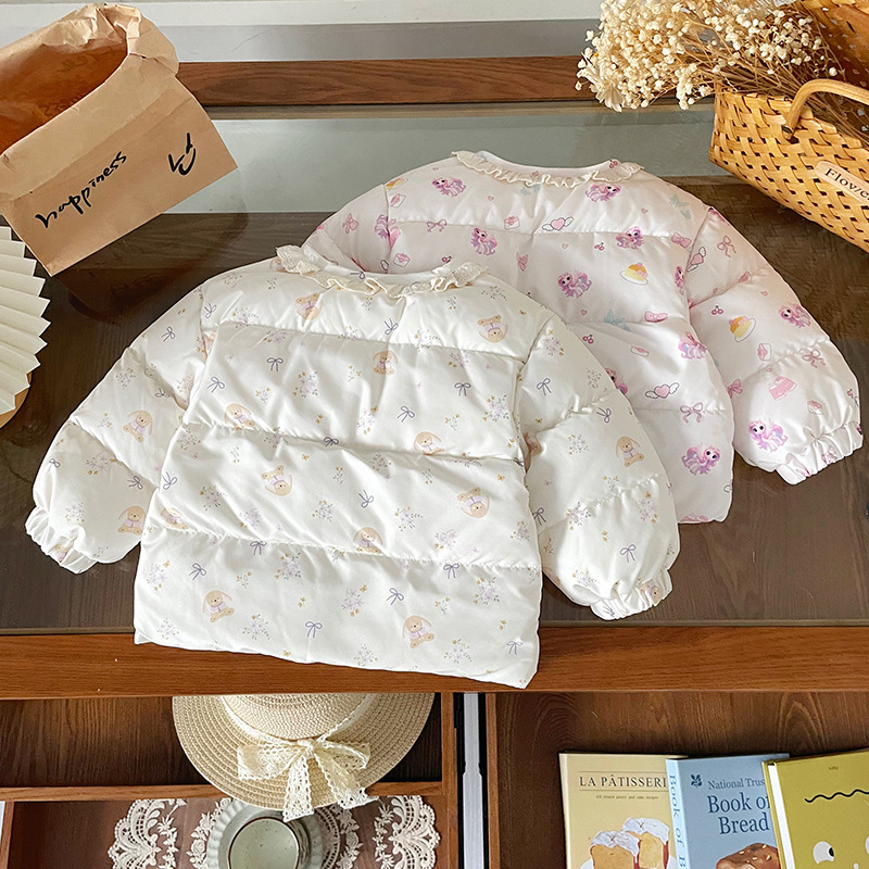 女童轻薄羽绒服2025冬季新品甜美碎花蕾丝花边新国标90白鸭绒外套|undefined