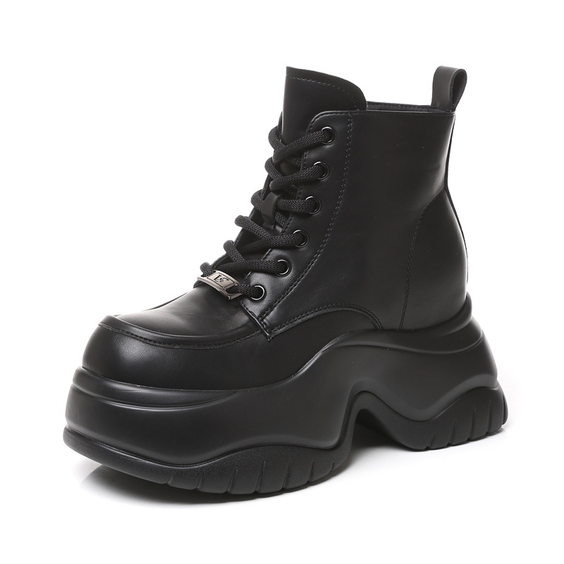 Boot martin nữ đế dày tôn dáng cổ cao gầy bên trong — Màu be