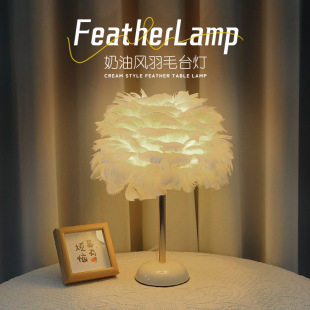 Light Luxury Feather Table Lamp High-grade Bedroom Bedside Lamp Nordic Warm Ins Cyber Celebrity Night Light Sleeping Feather Lamp