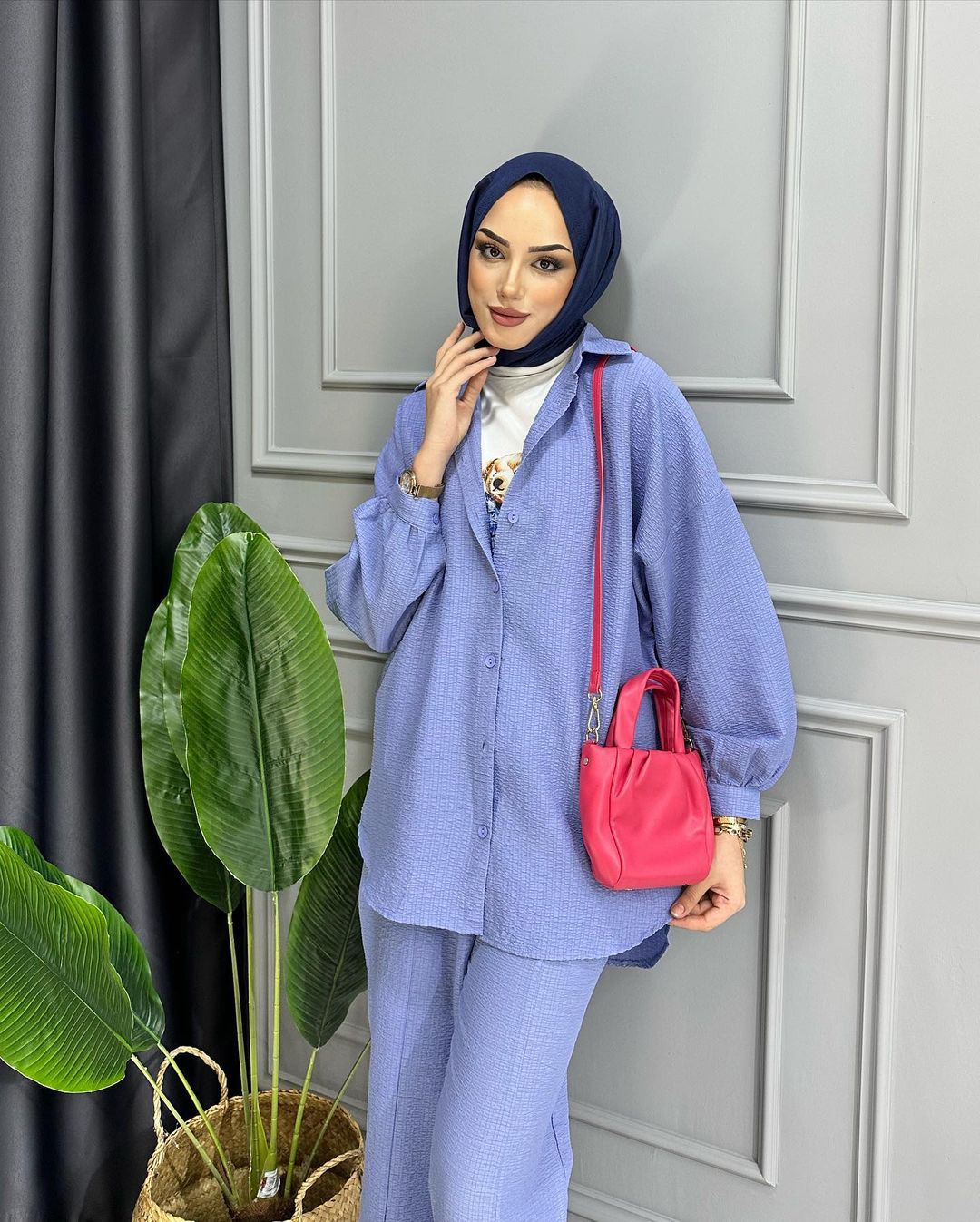 Modisches Muslim Damen Set Aus Kreppstoff Bluse Und Hose Locker_voghion.com