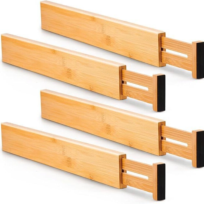 Bamboo Telescopic Strips, Bamboo Drawer Dividers, Extendable Drawer Dividers, Convenient Bamboo Separators
