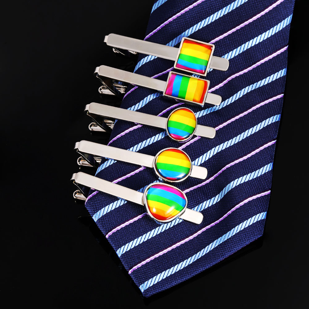 kreatywna moda nowy męski tęczowy spinka do krawata osobowość biznesowy prosty garnitur spinka do krawata akcesoria miejsce_voghion.com