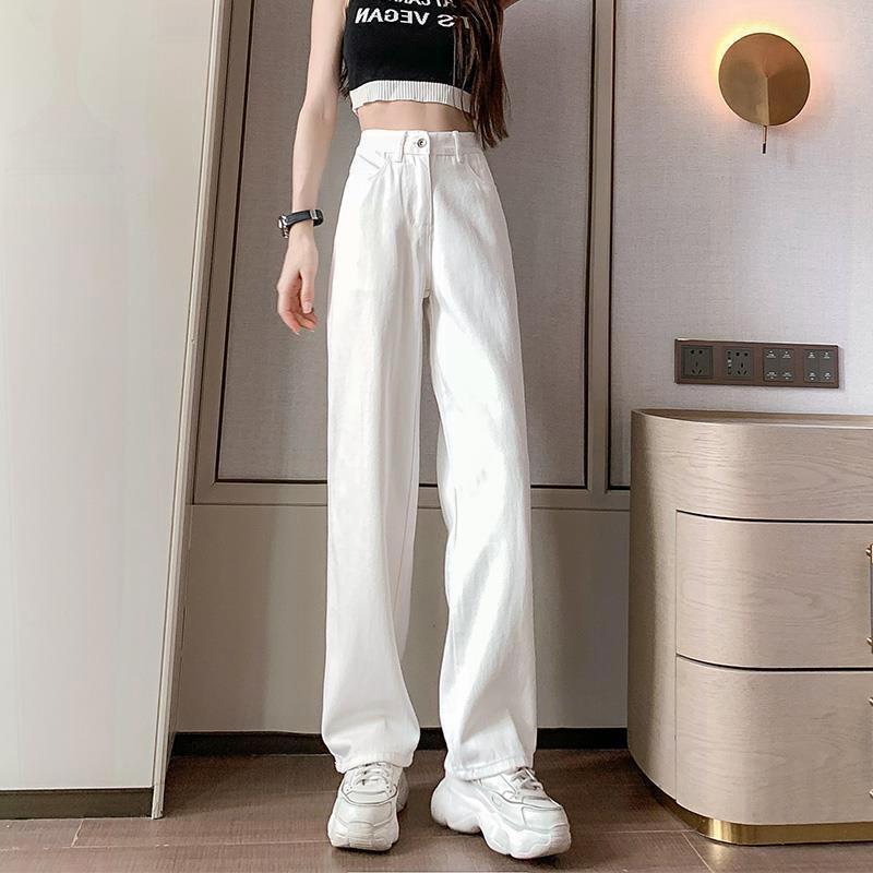 White Wide-Leg Jeans for Women in Autum, Niche New Style, Super High-Waisted, Loose, Slim, Straight-Leg Floor-Length Pants