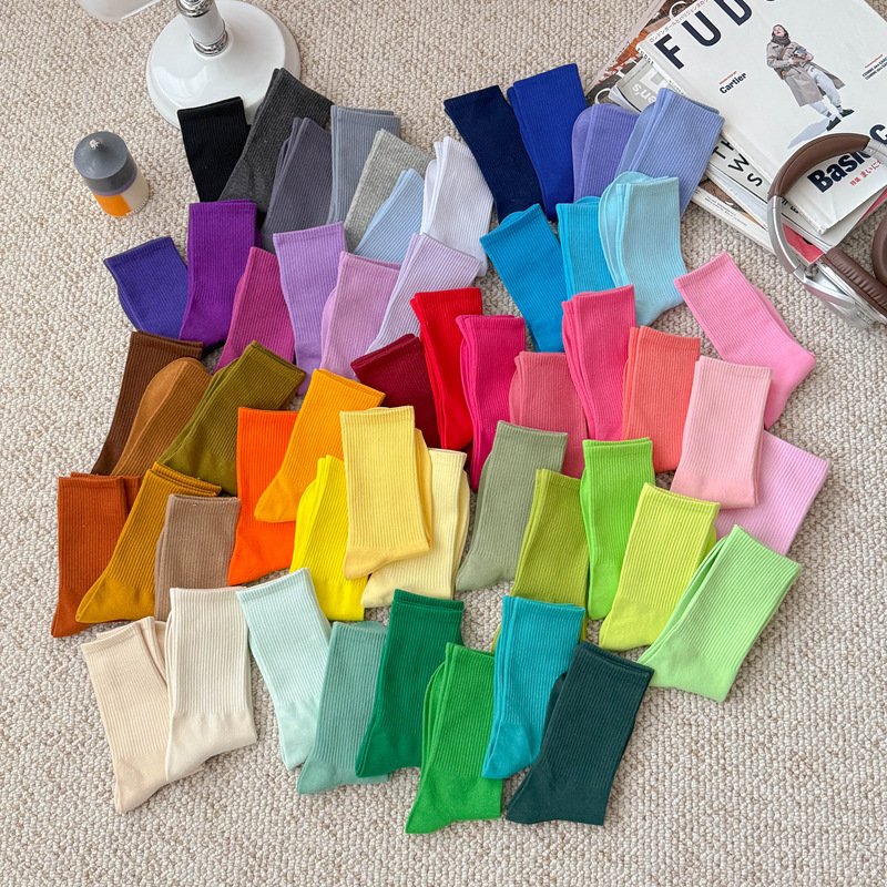 Colorful Socks Women's Stockings All Year Round Ins Trendy Candy Colorful Macaron Mid-Calf Socks Student Sports Cotton Socks